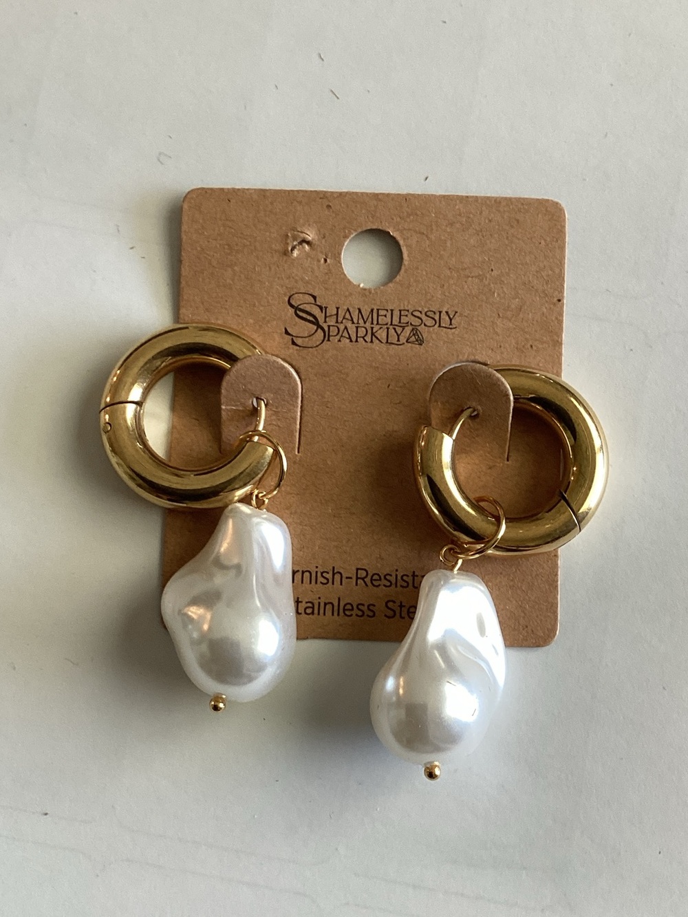 Gold Hoop Earrings with Baroque Pearl‎ Drop